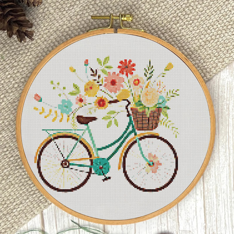  Cross Stitch Kit - Floral Bicycle | Modern Stitch Craft | Diy Home Decor - image 2