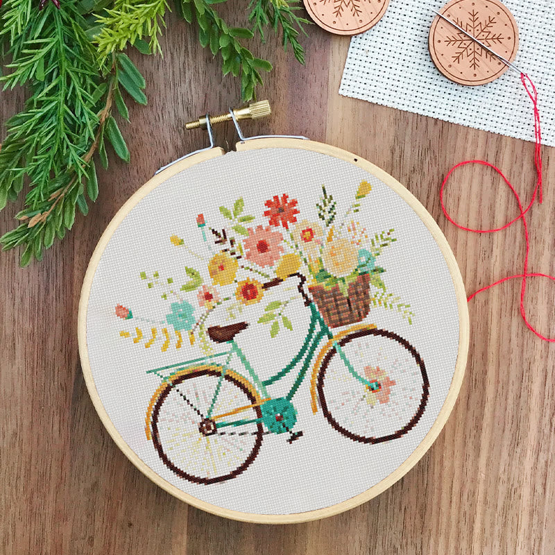  Cross Stitch Kit - Floral Bicycle | Modern Stitch Craft | Diy Home Decor - image 6