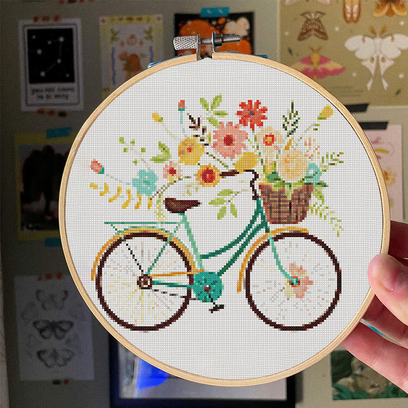 Cross Stitch Kit - Floral Bicycle | Modern Stitch Craft | Diy Home Decor - image 3