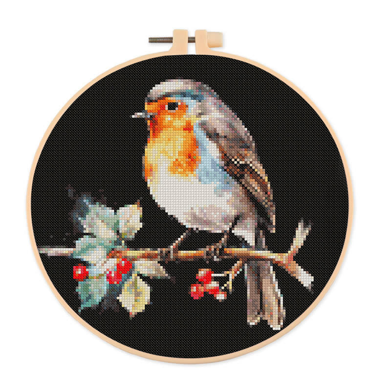  Cross Stitch Kit - Winter Robin Bird | Christmas Handmade Artwork | Christmas Needle Gifts - 20×20cm - image 0