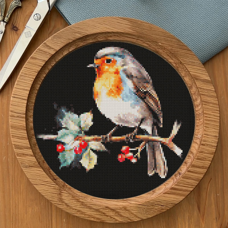  Cross Stitch Kit - Winter Robin Bird | Christmas Handmade Artwork | Christmas Needle Gifts - image 1