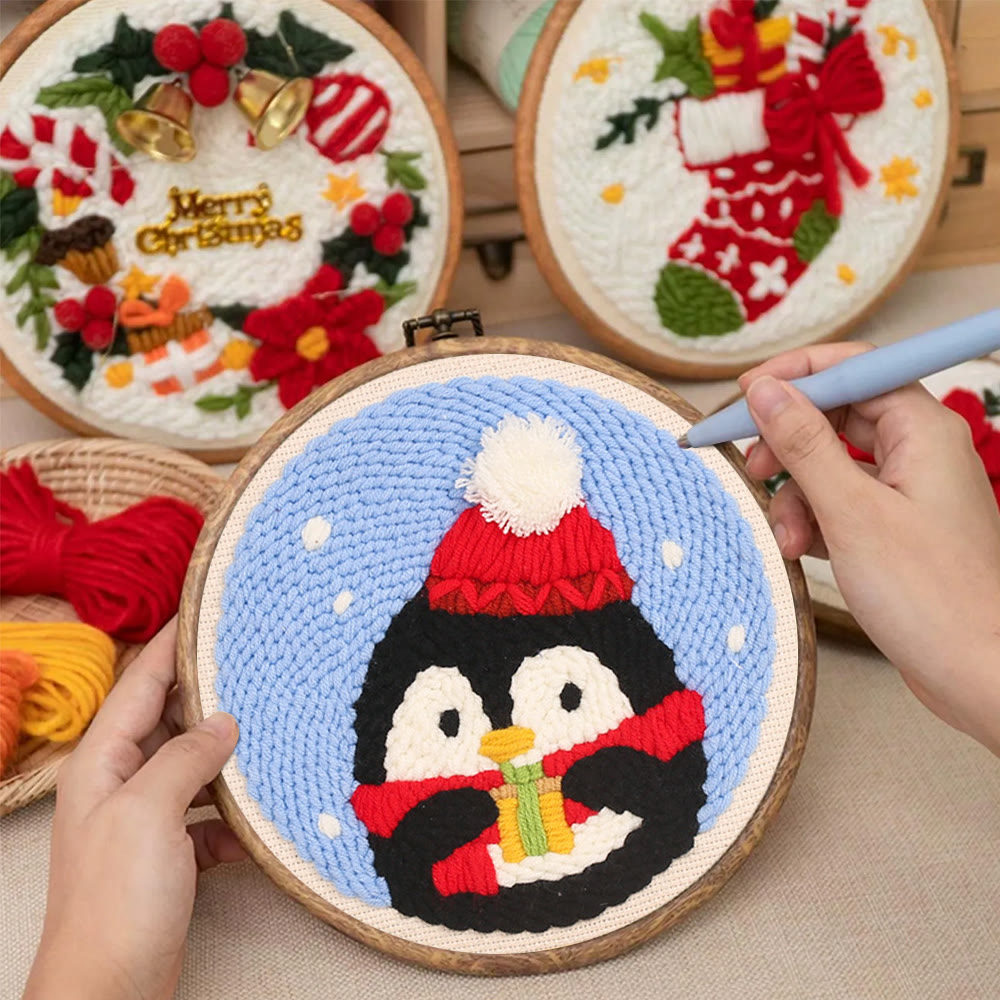 Christmas Penguin Punch Needle Kit - Diy Craft For Adults And Kids | Christmas Decorations - image 6