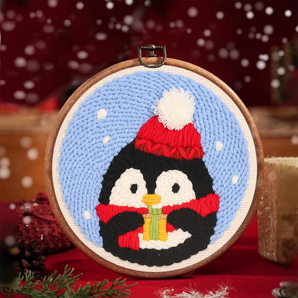 Christmas Penguin Punch Needle Kit - Diy Craft For Adults And Kids | Christmas Decorations - image 2