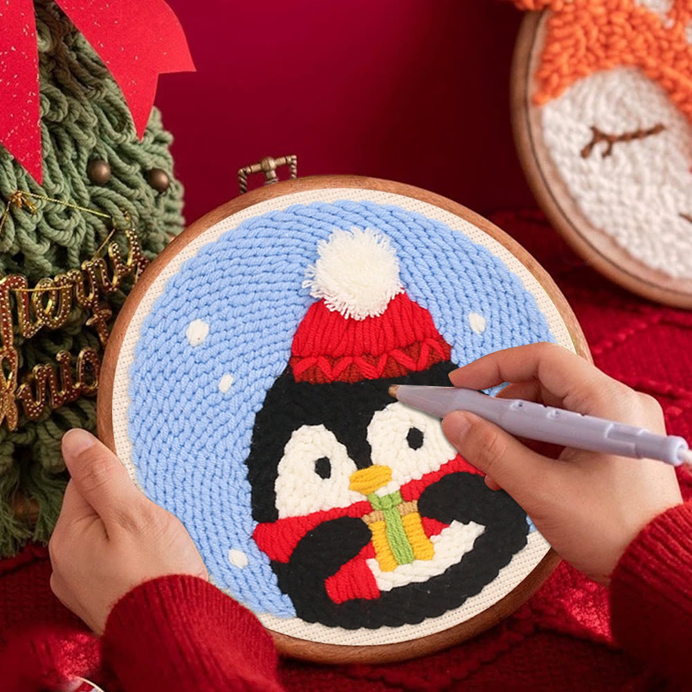 Christmas Penguin Punch Needle Kit - Diy Craft For Adults And Kids | Christmas Decorations - image 4