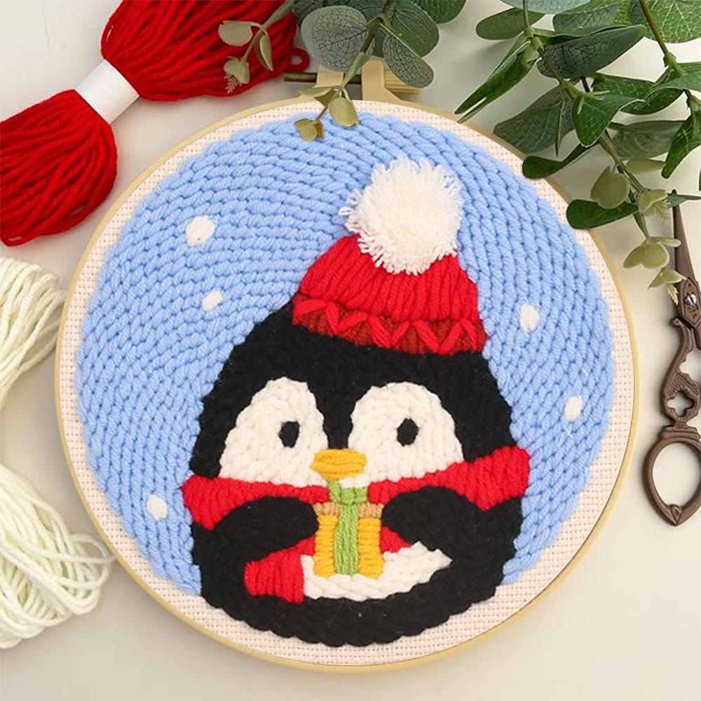 Christmas Penguin Punch Needle Kit - Diy Craft For Adults And Kids | Christmas Decorations - image 1