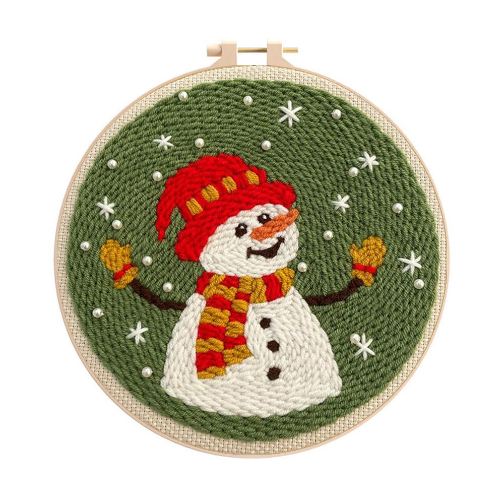 Happy Snowman Punch Needle Kit - Christmas Tree Ornament | Nice Christmas Gifts  - 20cm*20cm - image 0