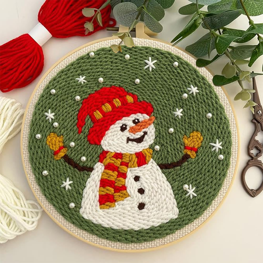 Happy Snowman Punch Needle Kit - Christmas Tree Ornament | Nice Christmas Gifts  - image 1