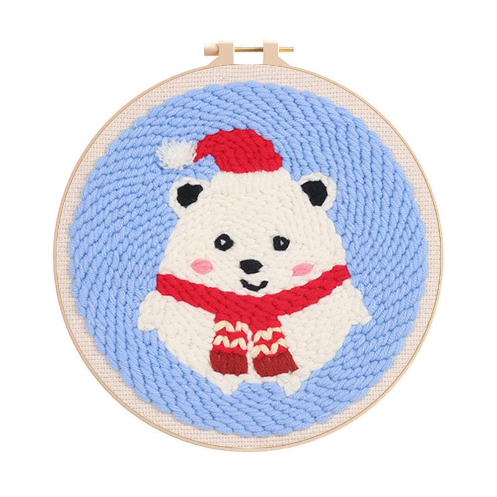 Cute Polar Bear Punch Needle Kit - Christmas Home Decor |  Diy Animal Handcraft  - 20cm*20cm - image 0