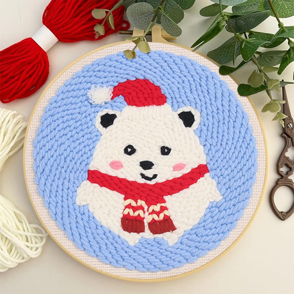 Cute Polar Bear Punch Needle Kit - Christmas Home Decor |  Diy Animal Handcraft  - image 1