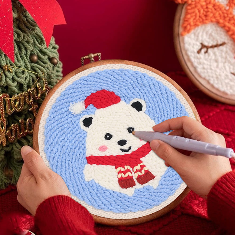 Cute Polar Bear Punch Needle Kit - Christmas Home Decor |  Diy Animal Handcraft  - image 3