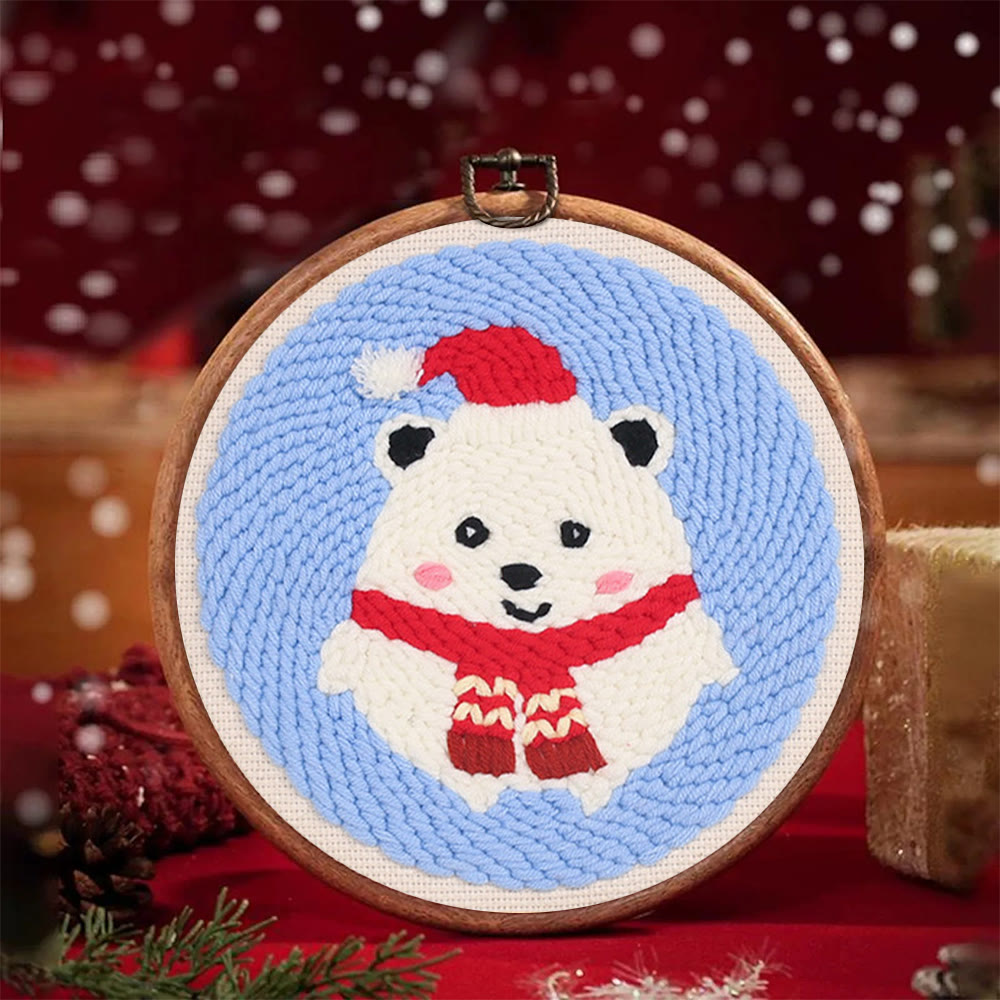 Cute Polar Bear Punch Needle Kit - Christmas Home Decor |  Diy Animal Handcraft  - image 2