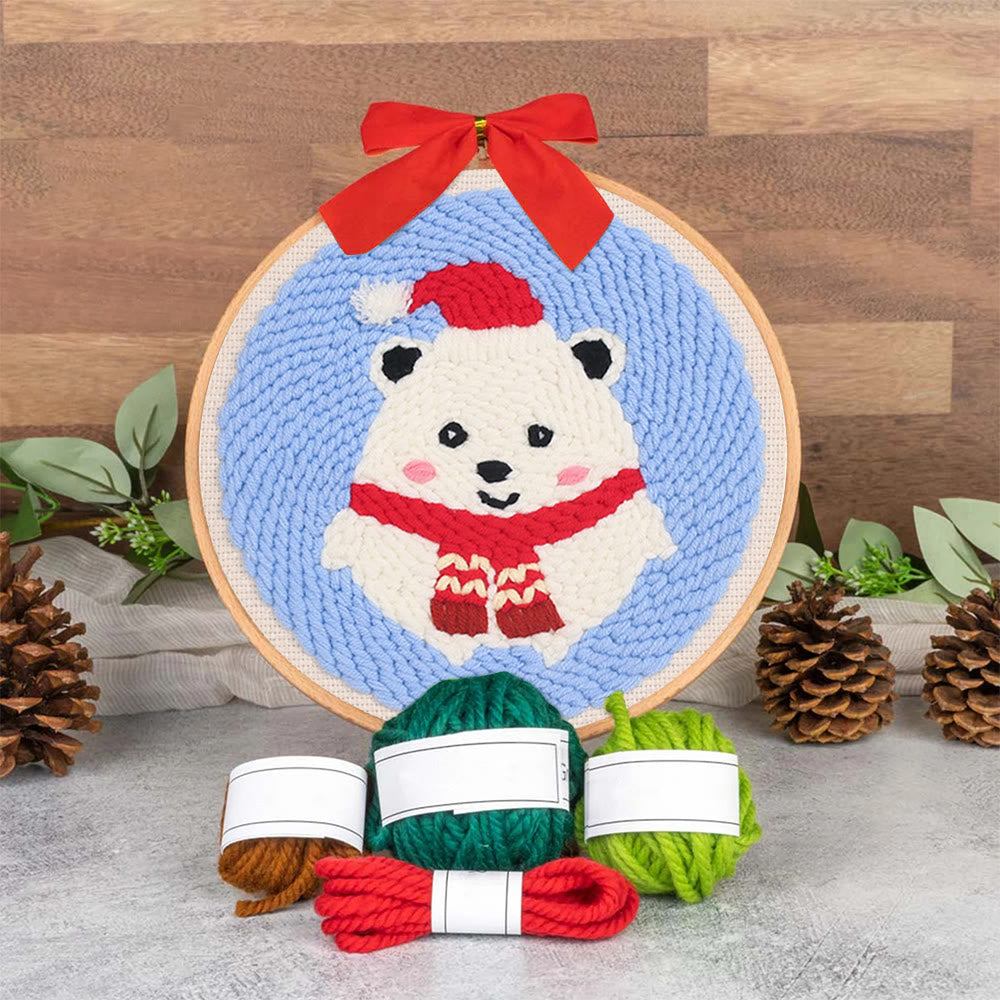 Cute Polar Bear Punch Needle Kit - Christmas Home Decor |  Diy Animal Handcraft  - image 4