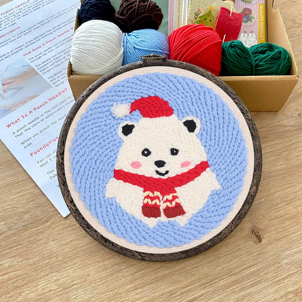 Cute Polar Bear Punch Needle Kit - Christmas Home Decor |  Diy Animal Handcraft  - image 6