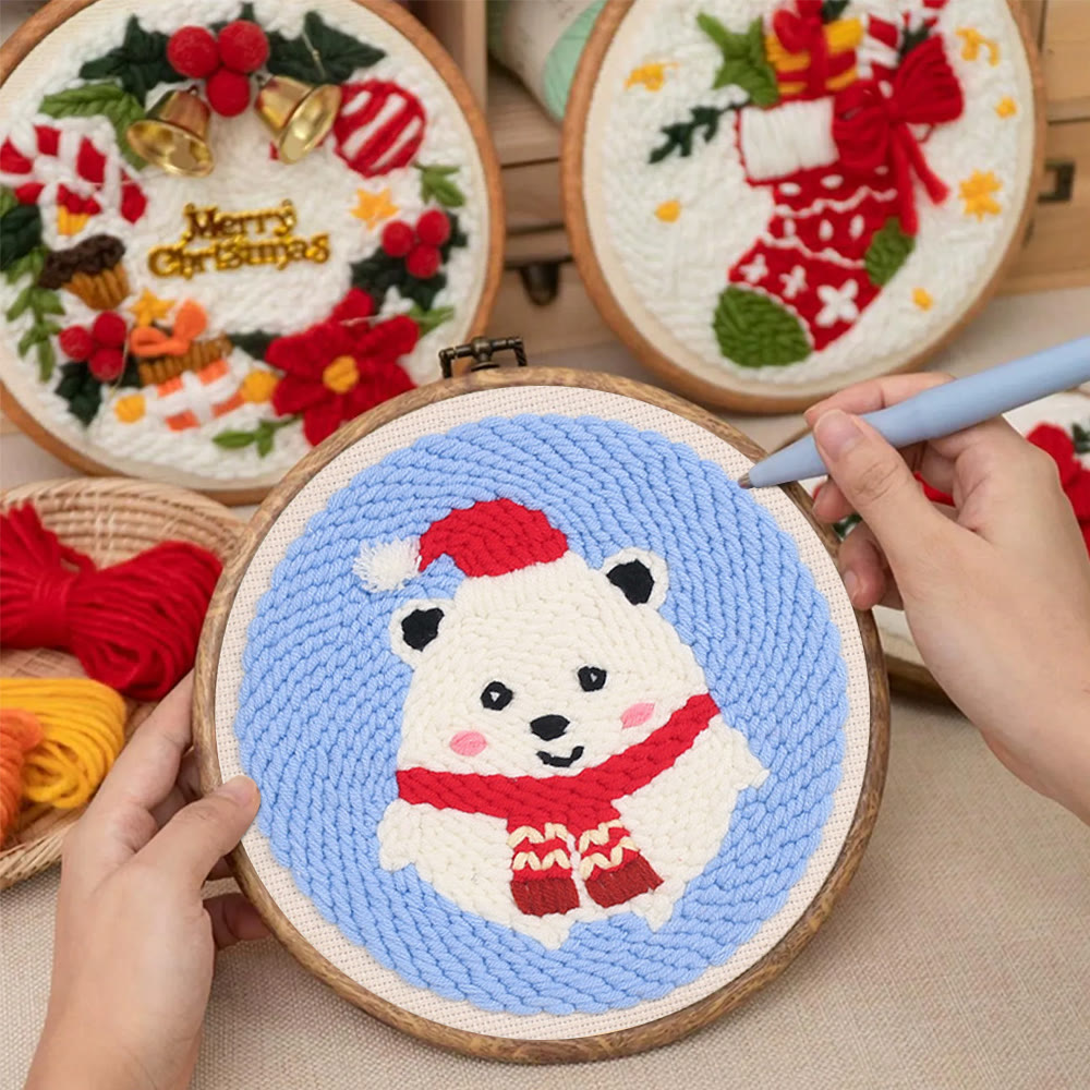 Cute Polar Bear Punch Needle Kit - Christmas Home Decor |  Diy Animal Handcraft  - image 8