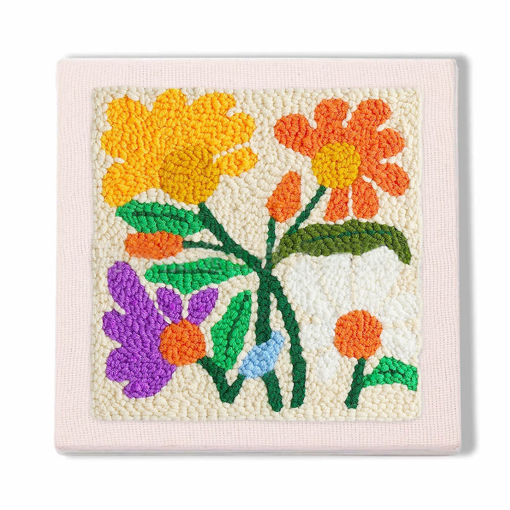 Stunning Flower Square Punch Needle Kit - Decorative Handmade Craft | Diy Floral Gifts - 25*25 - image 0