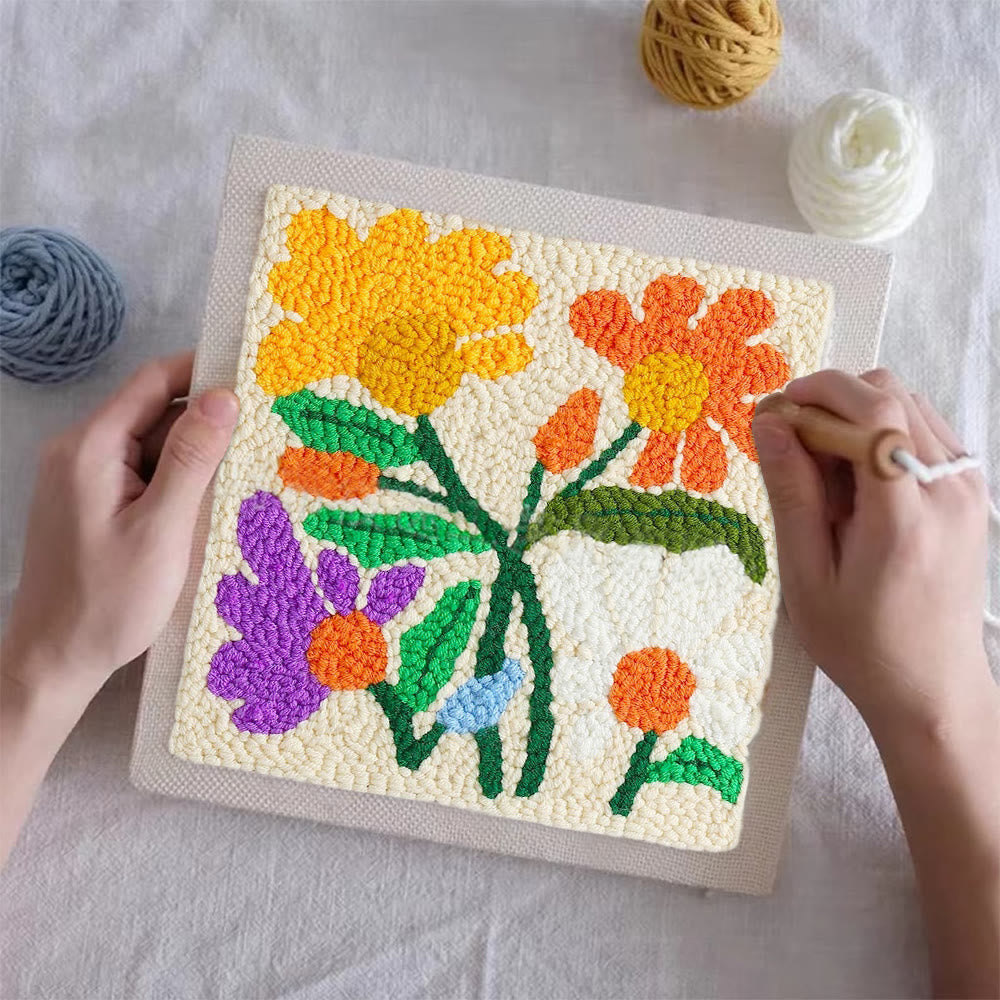 Stunning Flower Square Punch Needle Kit - Decorative Handmade Craft | Diy Floral Gifts - image 3