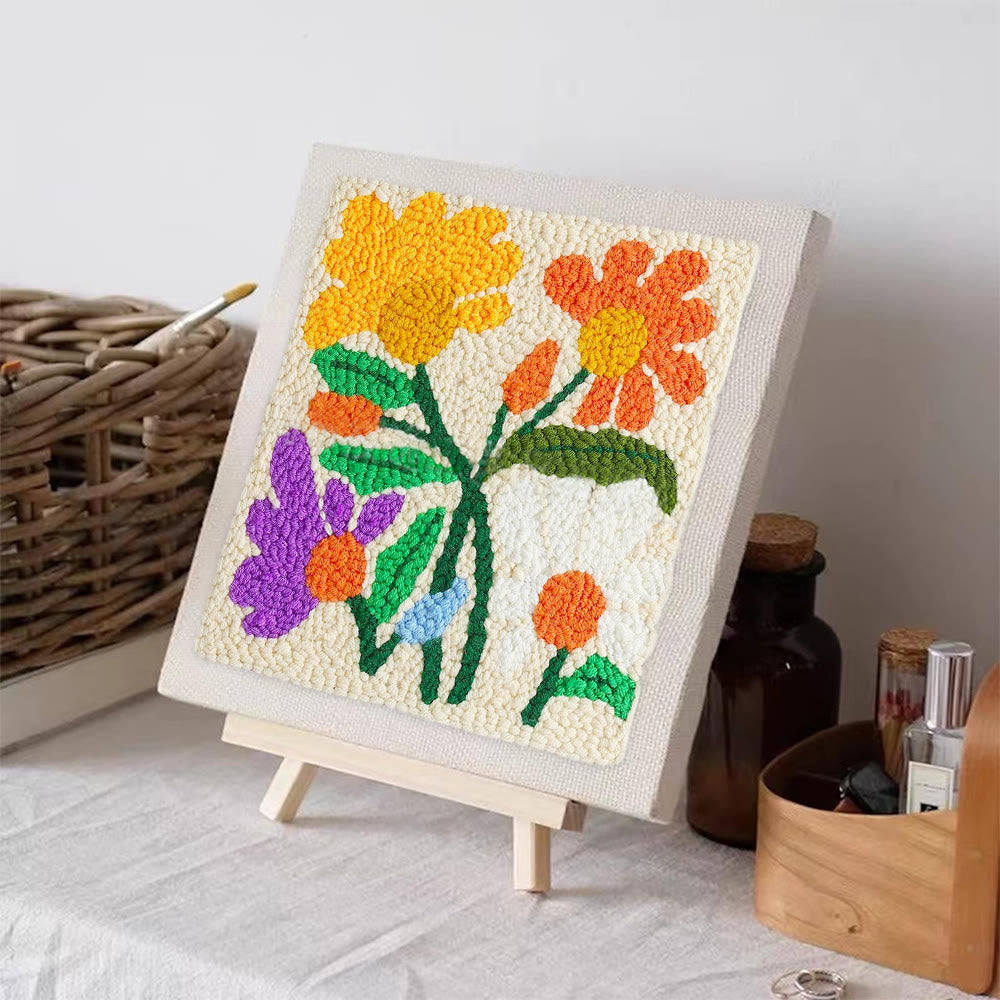 Stunning Flower Square Punch Needle Kit - Decorative Handmade Craft | Diy Floral Gifts - image 1