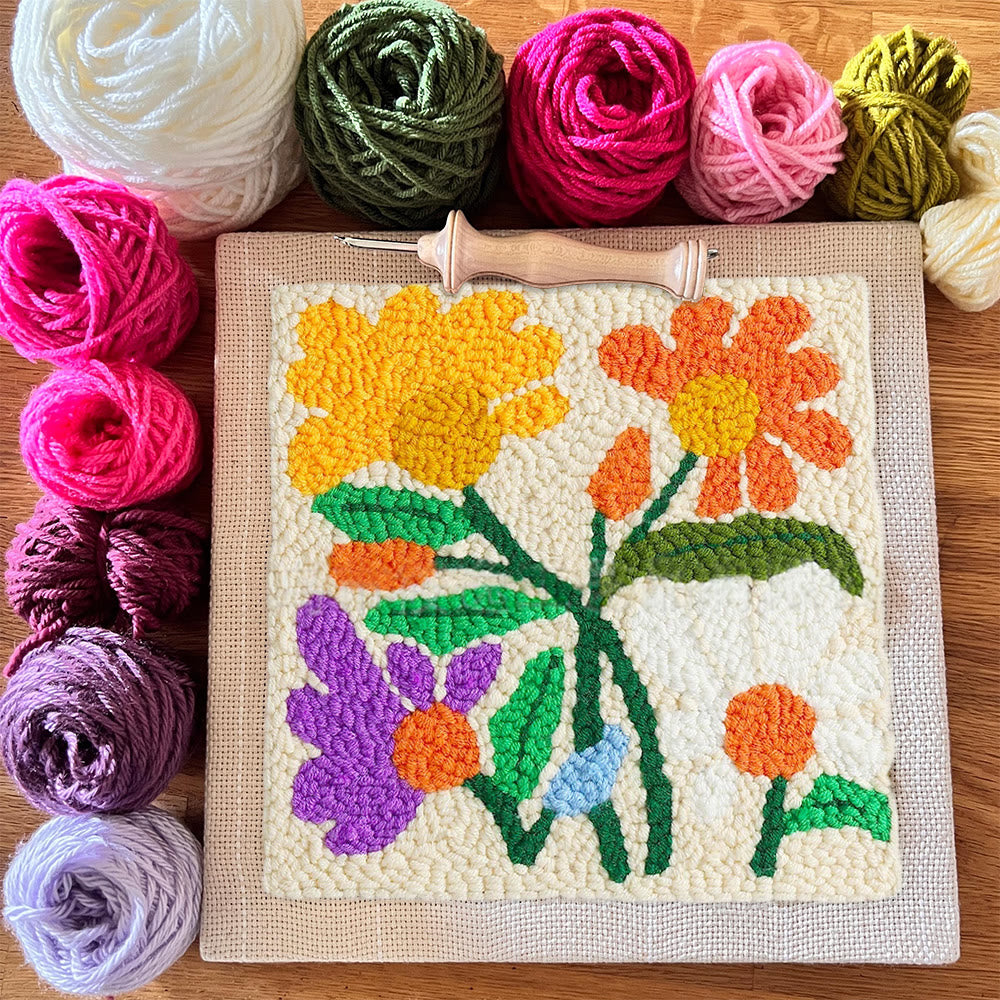 Stunning Flower Square Punch Needle Kit - Decorative Handmade Craft | Diy Floral Gifts - image 6