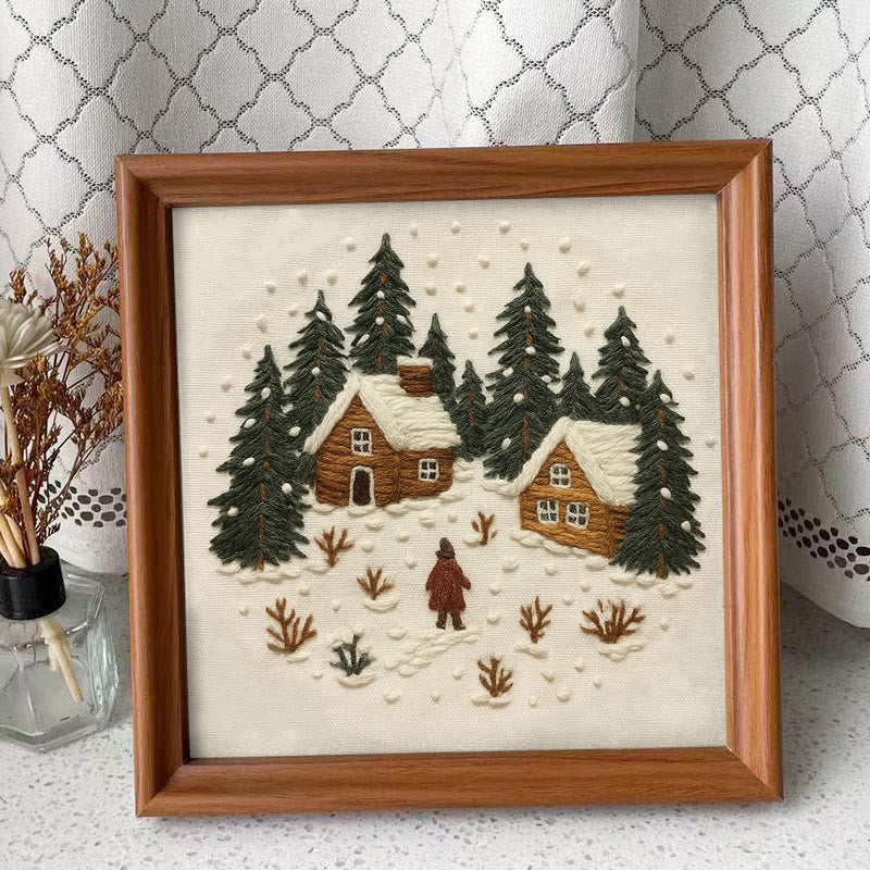Rubbyoo Embroidery Kit - Snowy Town | Winter Landscape Craft | Christmas Handmade Decor  - Embroidery Kit Plus An Extra Frame - image 8
