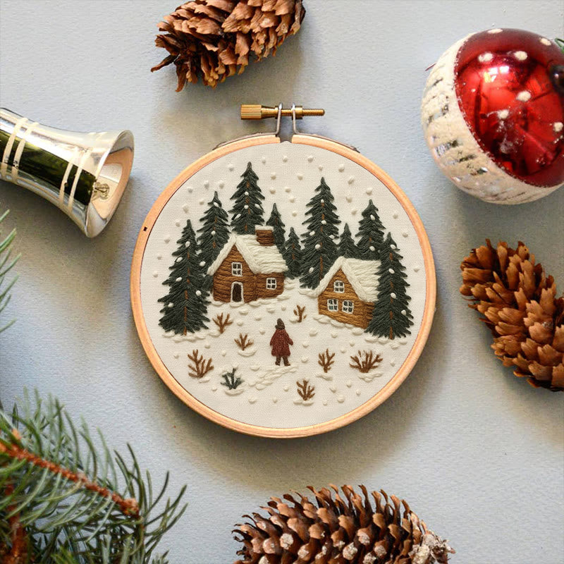 Rubbyoo Embroidery Kit - Snowy Town | Winter Landscape Craft | Christmas Handmade Decor  - image 1