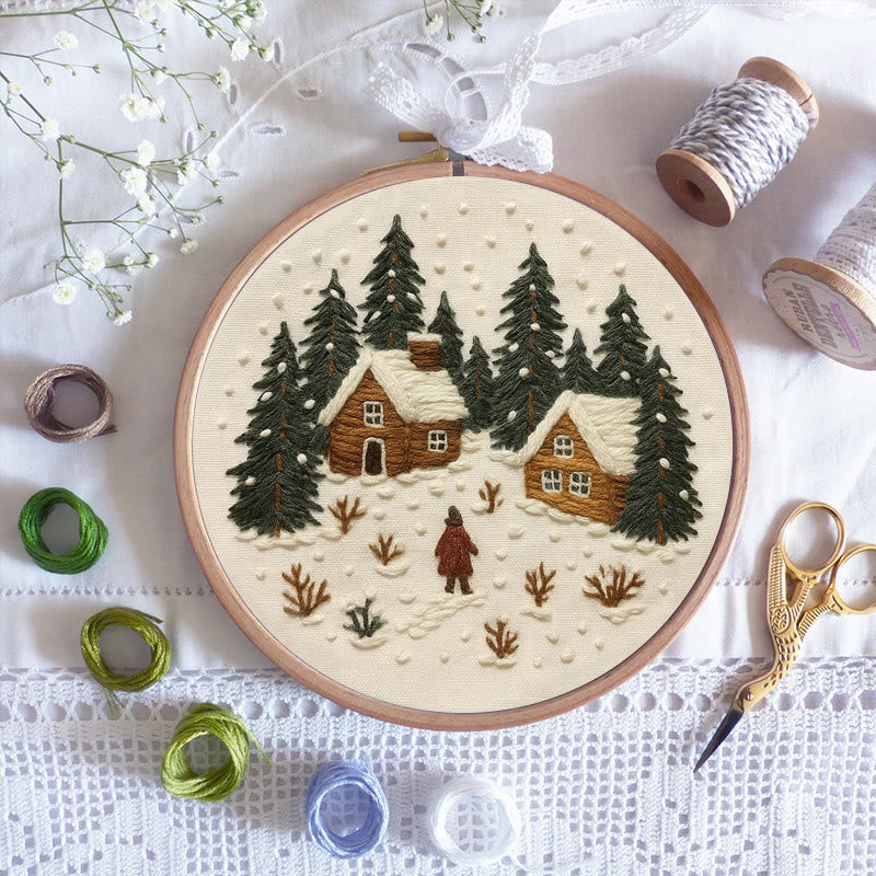 Rubbyoo Embroidery Kit - Snowy Town | Winter Landscape Craft | Christmas Handmade Decor  - image 5