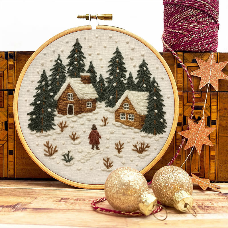Rubbyoo Embroidery Kit - Snowy Town | Winter Landscape Craft | Christmas Handmade Decor  - image 4