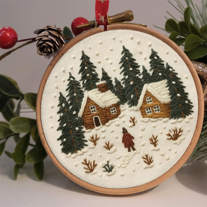Rubbyoo Embroidery Kit - Snowy Town | Winter Landscape Craft | Christmas Handmade Decor  - image 3