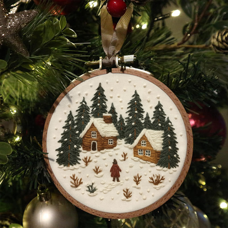 Rubbyoo Embroidery Kit - Snowy Town | Winter Landscape Craft | Christmas Handmade Decor  - image 2