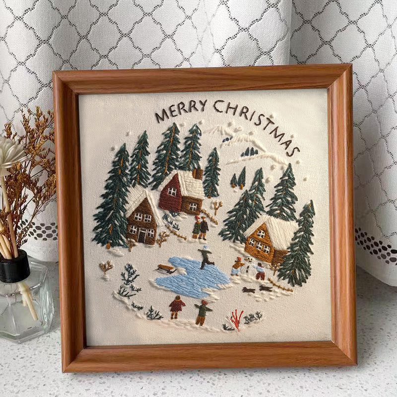 Rubbyoo Embroidery Kit - Snowy Village Scene | Handmade Crafts For Friends | Diy Christmas Needlepoint - Embroidery Kit Plus An Extra Frame - image 9