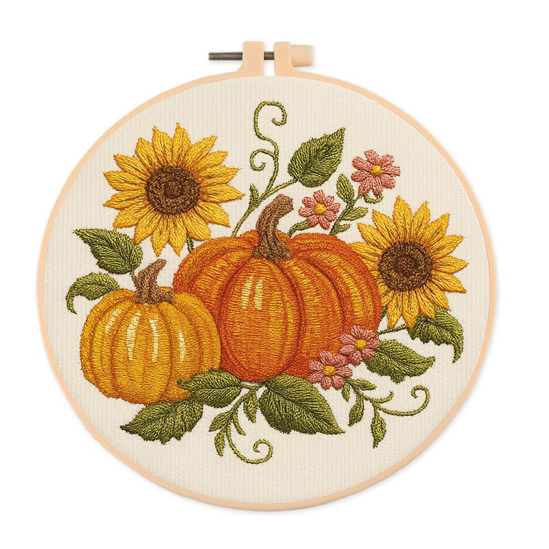 Rubbyoo Embroidery Kit - Sunflower Pumpkin | Diy Helloween Craft | Easy Beginner Needlework - 20*20cm - image 0