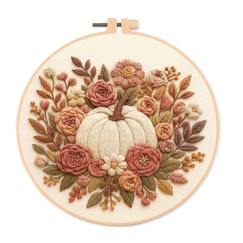 Rubbyoo Embroidery Kit - Floral Pumpkin | Halloween Wall Decor  | Diy Thanksgiving Gifts  - 20*20cm - image 0