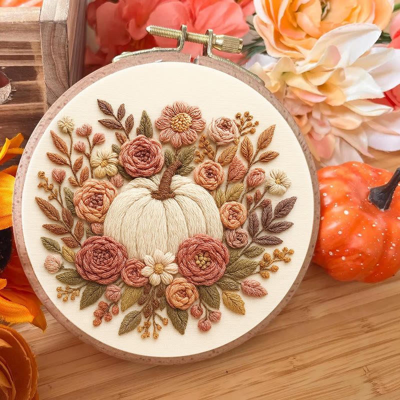 Rubbyoo Embroidery Kit - Floral Pumpkin | Halloween Wall Decor  | Diy Thanksgiving Gifts  - image 1