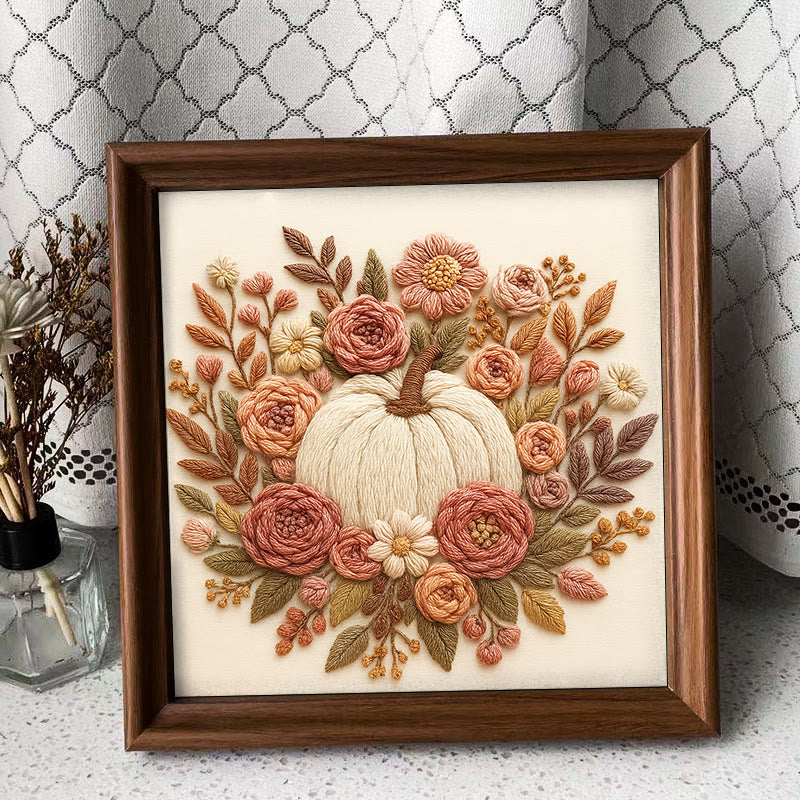 Rubbyoo Embroidery Kit - Floral Pumpkin | Halloween Wall Decor  | Diy Thanksgiving Gifts  - Embroidery Kit Plus An Extra Frame - image 9