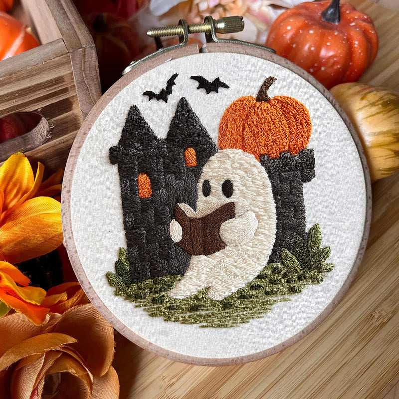 Rubbyoo Embroidery Kit - Halloween Reading Ghost | Spooky Handicraft For Halloween | Nice Artwork For Home Decor - image 2