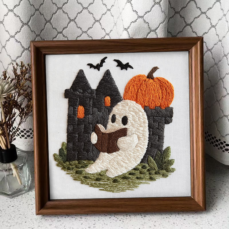Rubbyoo Embroidery Kit - Halloween Reading Ghost | Spooky Handicraft For Halloween | Nice Artwork For Home Decor - Embroidery Kit Plus An Extra Frame - image 9