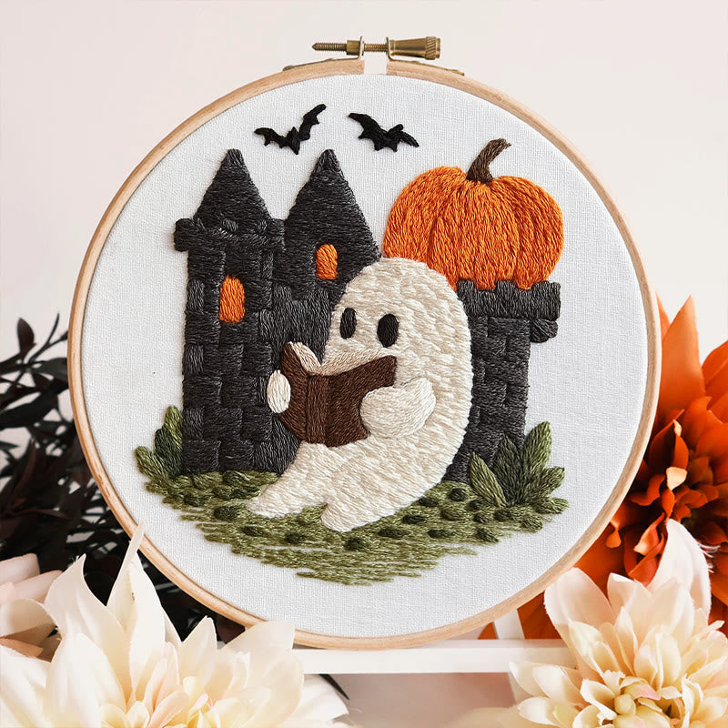 Rubbyoo Embroidery Kit - Halloween Reading Ghost | Spooky Handicraft For Halloween | Nice Artwork For Home Decor - image 4
