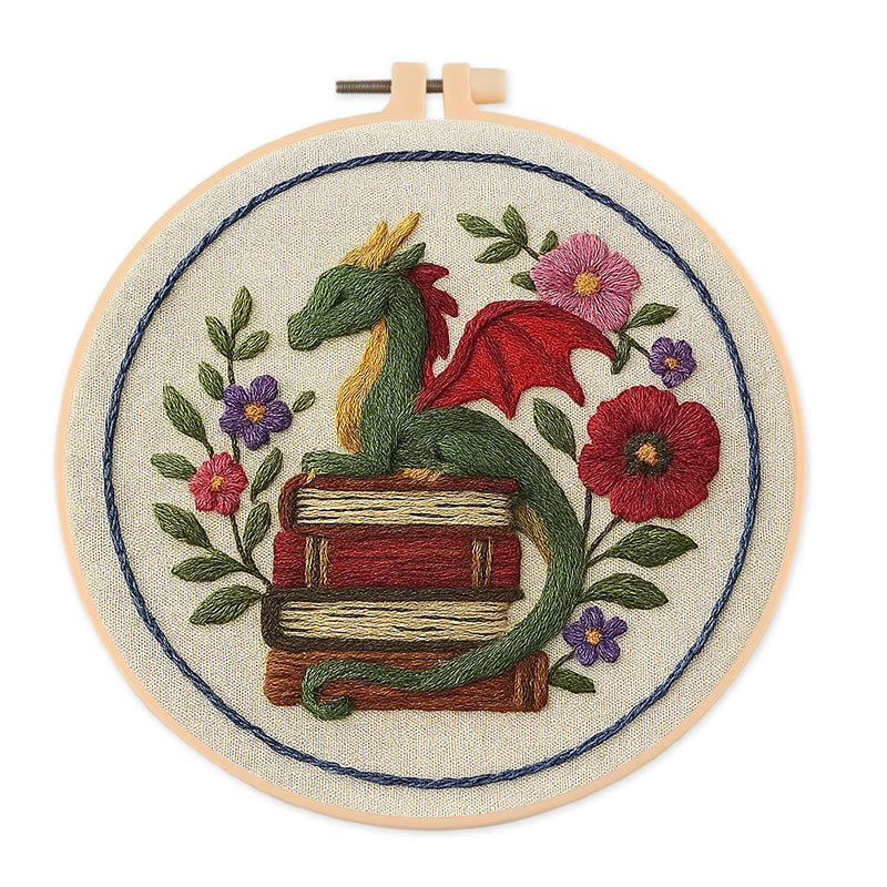 Rubbyoo Embroidery Kit - Fantasy Floral Dragon | Unique Animal Handicraft | Nice For Room Decor - 20*20cm - image 0
