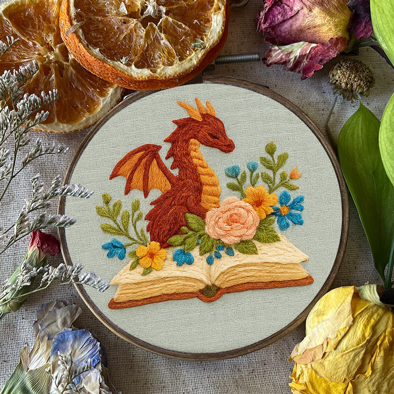 Rubbyoo Embroidery Kit - Dragon With Floral Books | Beginner Friendly Artwork | Unique Animal Collection  - image 3