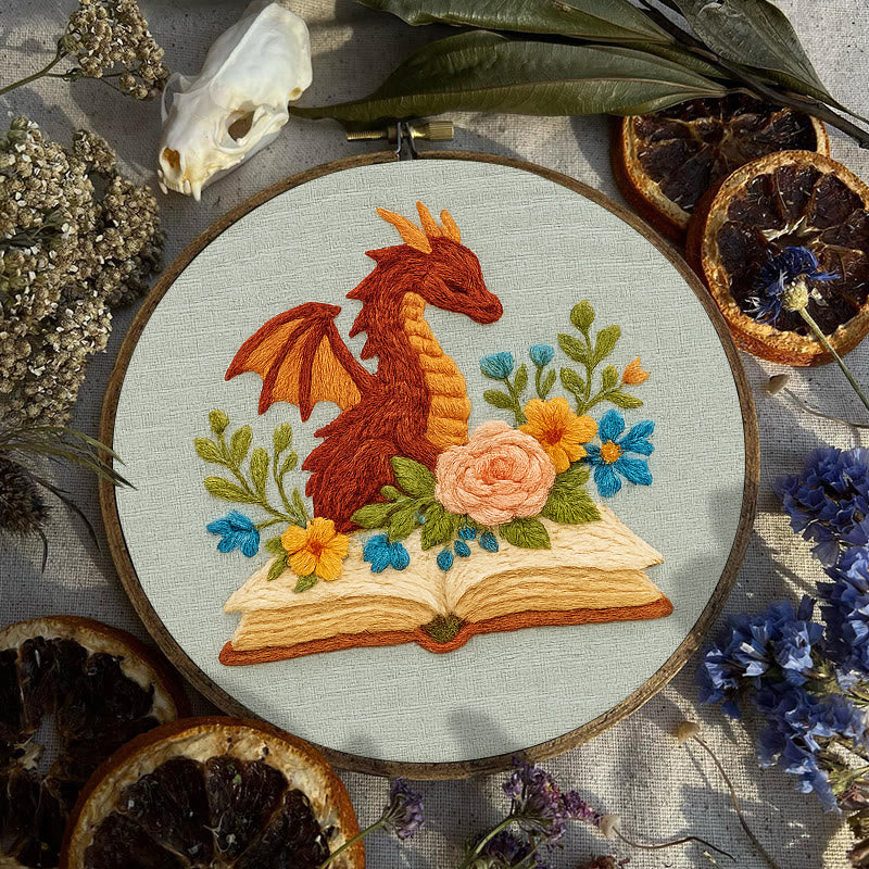 Rubbyoo Embroidery Kit - Dragon With Floral Books | Beginner Friendly Artwork | Unique Animal Collection  - image 2