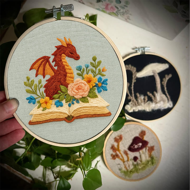 Rubbyoo Embroidery Kit - Dragon With Floral Books | Beginner Friendly Artwork | Unique Animal Collection  - image 1