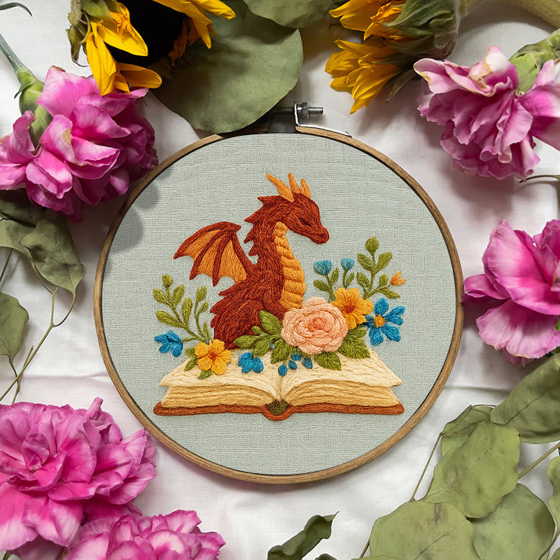 Rubbyoo Embroidery Kit - Dragon With Floral Books | Beginner Friendly Artwork | Unique Animal Collection  - image 4