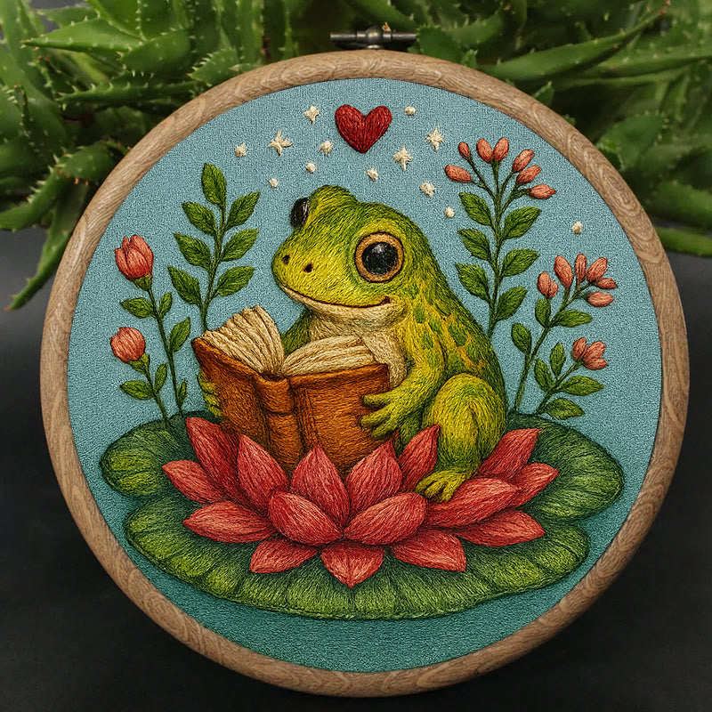 Rubbyoo Embroidery Kit - Reading Frog With Lotus | Creative Needle Artwork | Diy Handmade Gifts - image 3