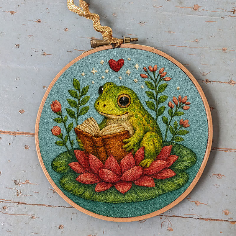 Rubbyoo Embroidery Kit - Reading Frog With Lotus | Creative Needle Artwork | Diy Handmade Gifts - image 6