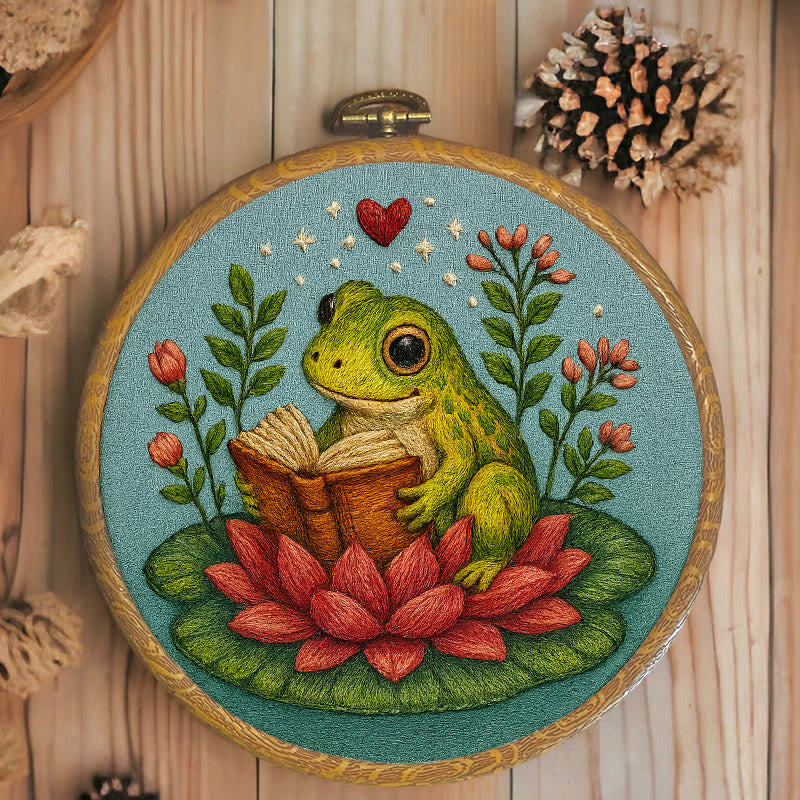 Rubbyoo Embroidery Kit - Reading Frog With Lotus | Creative Needle Artwork | Diy Handmade Gifts - image 9