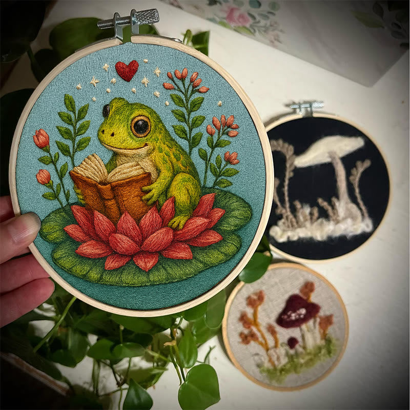 Rubbyoo Embroidery Kit - Reading Frog With Lotus | Creative Needle Artwork | Diy Handmade Gifts - image 4