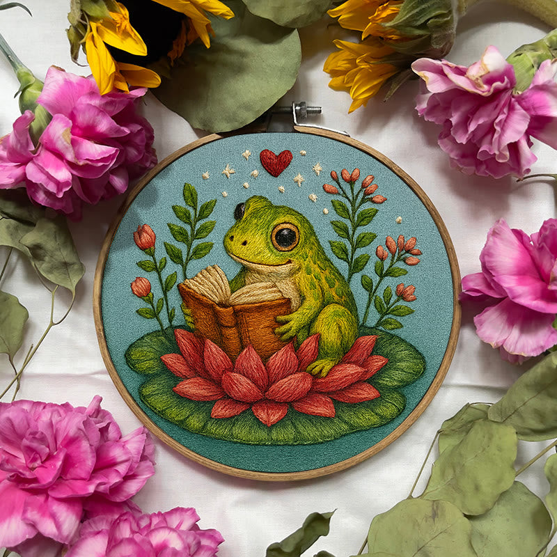 Rubbyoo Embroidery Kit - Reading Frog With Lotus | Creative Needle Artwork | Diy Handmade Gifts - image 5