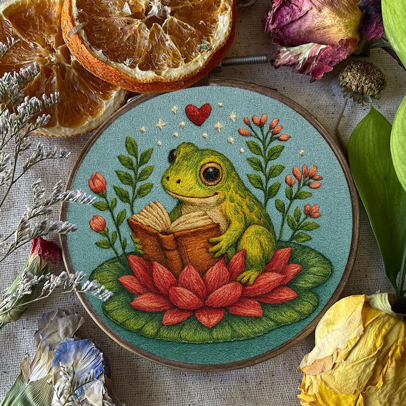 Rubbyoo Embroidery Kit - Reading Frog With Lotus | Creative Needle Artwork | Diy Handmade Gifts - image 7