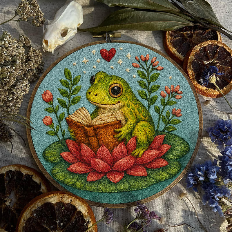 Rubbyoo Embroidery Kit - Reading Frog With Lotus | Creative Needle Artwork | Diy Handmade Gifts - image 8