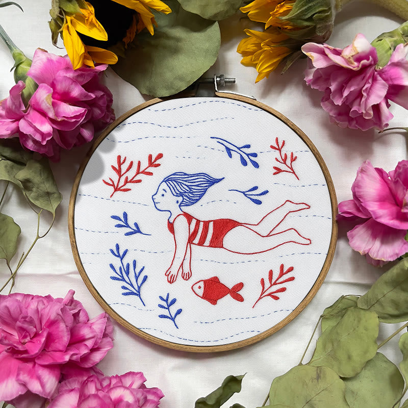 Rubbyoo Embroidery Kit - Diving Girl | Easy Handmade Ornament | Diy Summer Craft - image 2