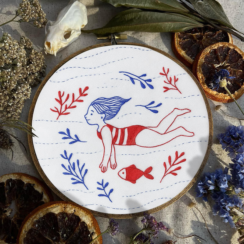 Rubbyoo Embroidery Kit - Diving Girl | Easy Handmade Ornament | Diy Summer Craft - image 1